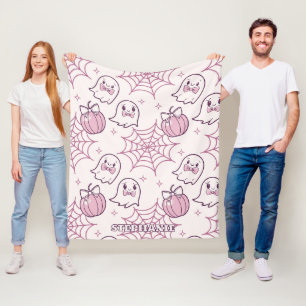 Kawaii Pink Halloween Ghosts & Pumpkin Fleece Blanket