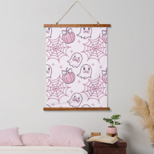 Kawaii Pink Halloween Ghosts & Pumpkin Hanging Tapestry