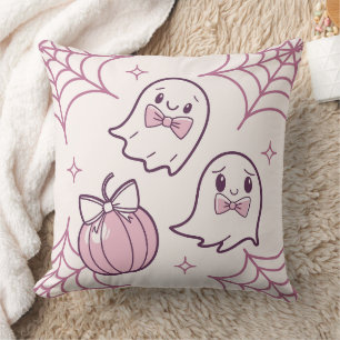 Kawaii Pink Halloween Ghosts & Pumpkin Throw Pillow
