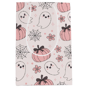 Kawaii Pink Halloween Ghosts & Pumpkins Medium Gift Bag