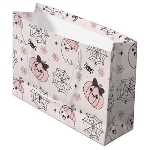 Kawaii Pink Halloween Pattern with Ghost, Pumpkin Large Gift Bag