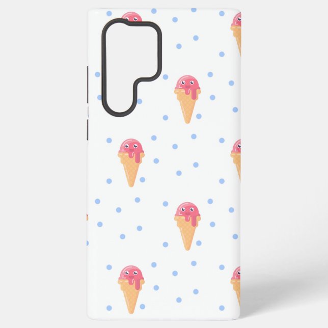 Kawaii pink ice cream on white samsung galaxy s22 ultra case (Back)