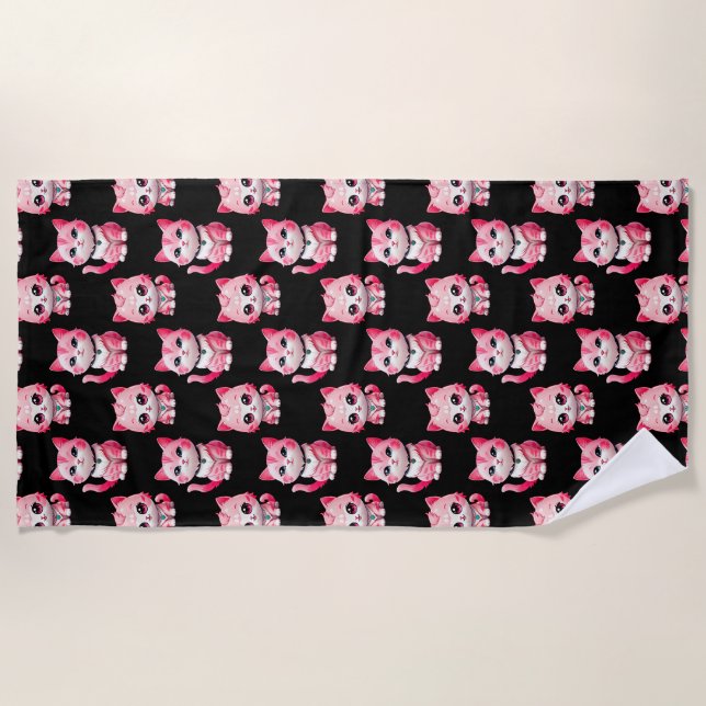 Kawaii Pink Kitty Cats Design  Beach Towel (Front)