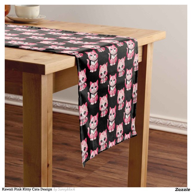 Kawaii Pink Kitty Cats Design  Short Table Runner (Creator Uploaded)
