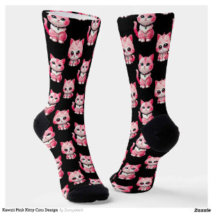 Kawaii Pink Kitty Cats Design Socks