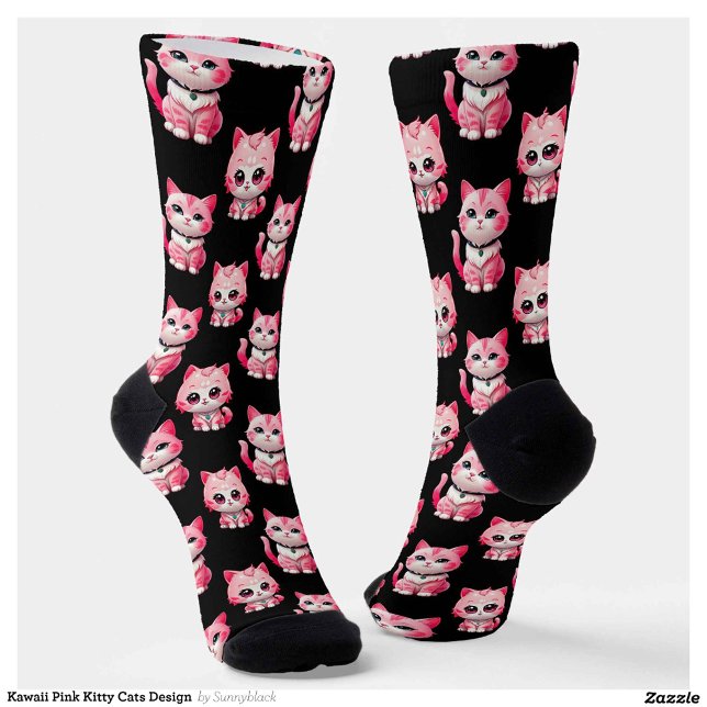 Kawaii Pink Kitty Cats Design  Socks (Creator Uploaded)