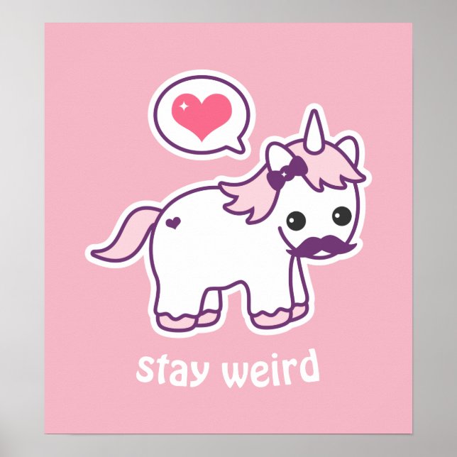 Kawaii Pink Moustache Unicorn Poster (Front)