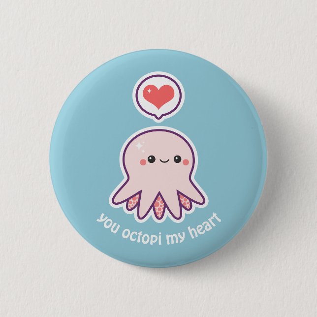 Kawaii Pink Octopus 2 Inch Round Button (Front)