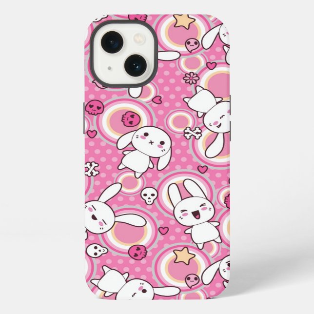 kawaii pink pattern iPhone case (Back)