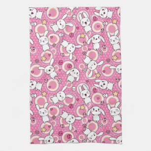 kawaii pink pattern kitchen towel
