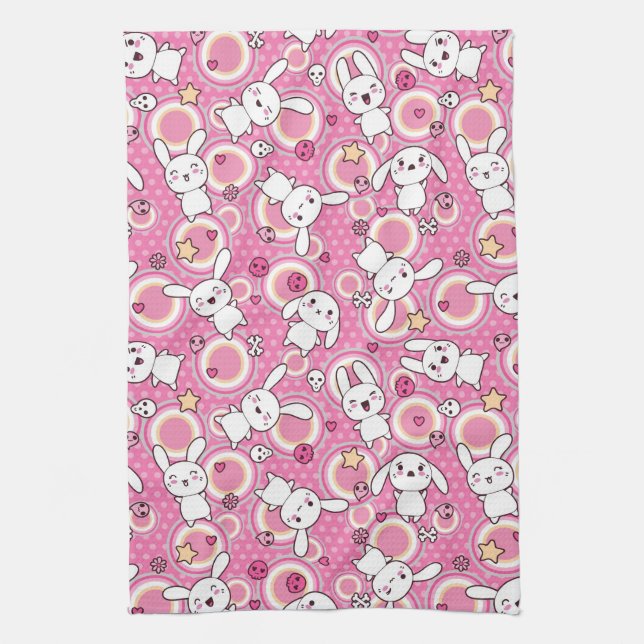 kawaii pink pattern kitchen towel (Vertical)