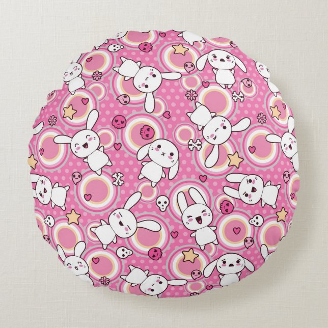 kawaii pink pattern round pillow (Front)