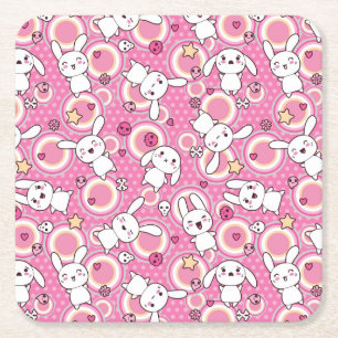 kawaii pink pattern square paper coaster
