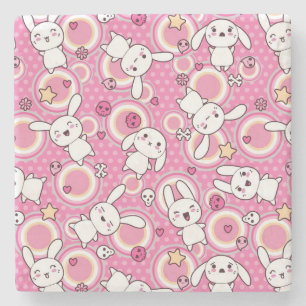 kawaii pink pattern stone coaster