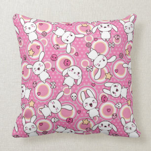 kawaii pink pattern throw pillow