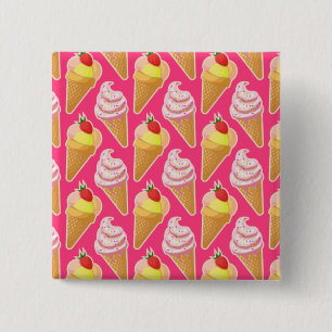 Kawaii pink pattern with strawberry ice cream 2 inch square button