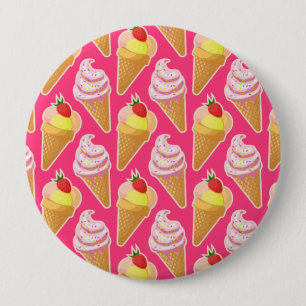 Kawaii pink pattern with strawberry ice cream  4 inch round button