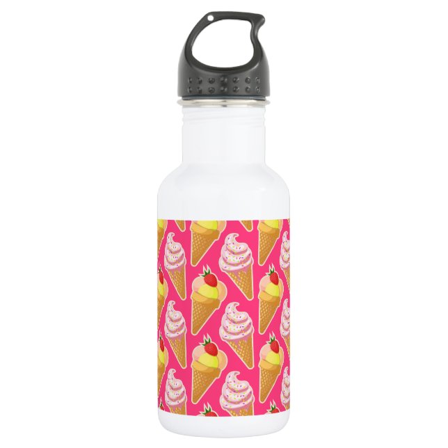 Kawaii pink pattern with strawberry ice cream  532 ml water bottle (Front)