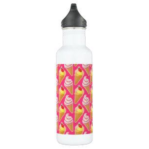 Kawaii pink pattern with strawberry ice cream  710 ml water bottle