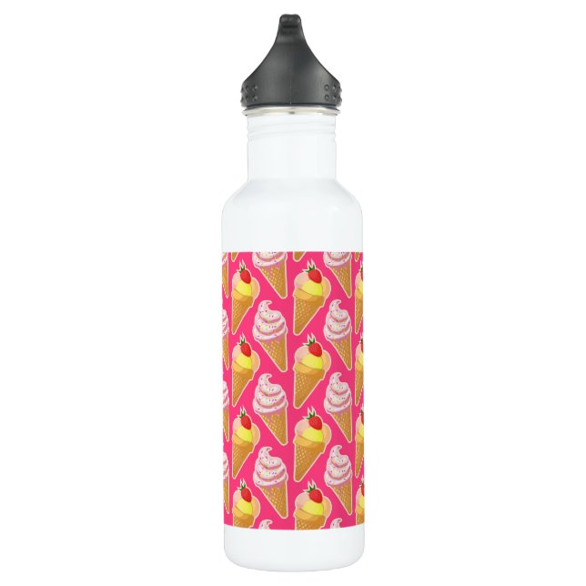 Kawaii pink pattern with strawberry ice cream  710 ml water bottle (Right)