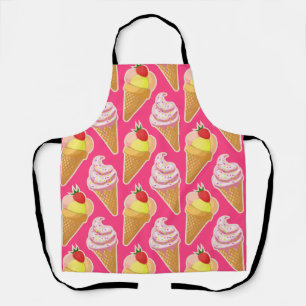 Kawaii pink pattern with strawberry ice cream  apron