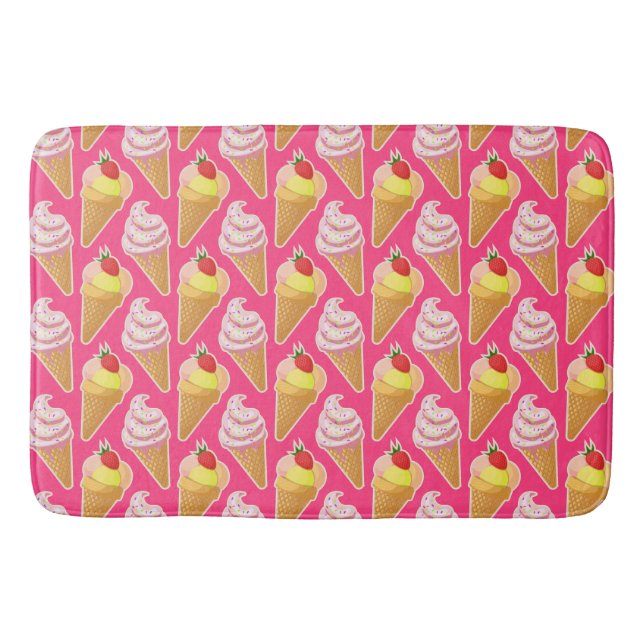 Kawaii pink pattern with strawberry ice cream  bath mat (Front)
