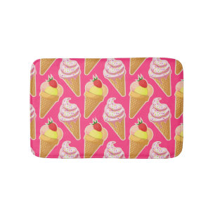 Kawaii pink pattern with strawberry ice cream  bath mat