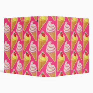 Kawaii pink pattern with strawberry ice cream  binder