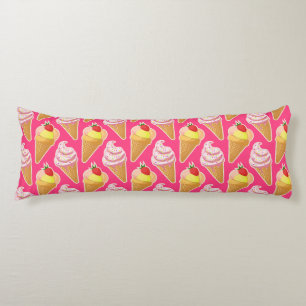Kawaii pink pattern with strawberry ice cream body pillow