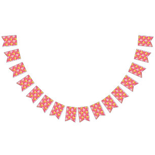 Kawaii pink pattern with strawberry ice cream bunting flags