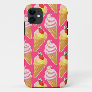 Kawaii pink pattern with strawberry ice cream iPhone 11 case
