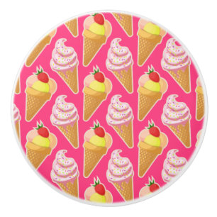 Kawaii pink pattern with strawberry ice cream ceramic knob