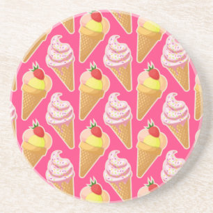Kawaii pink pattern with strawberry ice cream coaster