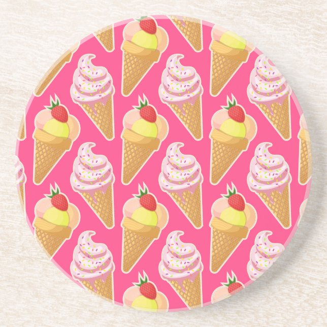 Kawaii pink pattern with strawberry ice cream  coaster (Front)