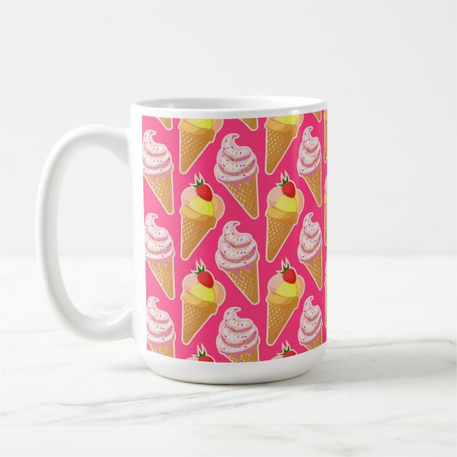Kawaii pink pattern with strawberry ice cream  coffee mug (Left)
