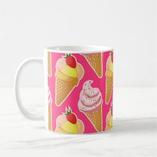 Kawaii pink pattern with strawberry ice cream  coffee mug