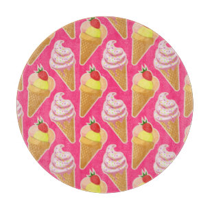 Kawaii pink pattern with strawberry ice cream  cutting board