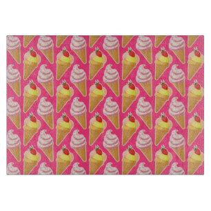 Kawaii pink pattern with strawberry ice cream cutting board