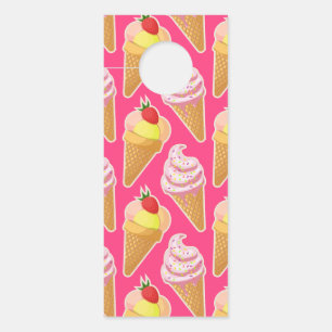 Kawaii pink pattern with strawberry ice cream door hanger