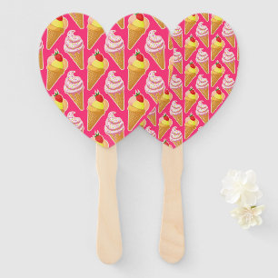 Kawaii pink pattern with strawberry ice cream  hand fan