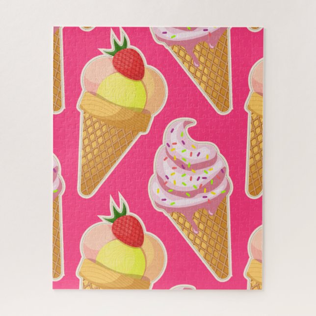Kawaii pink pattern with strawberry ice cream  jigsaw puzzle (Vertical)
