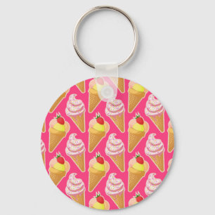Kawaii pink pattern with strawberry ice cream  keychain
