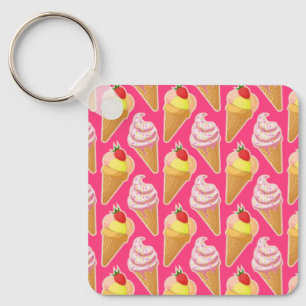 Kawaii pink pattern with strawberry ice cream keychain