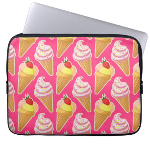 Kawaii pink pattern with strawberry ice cream  laptop sleeve