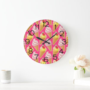 Kawaii pink pattern with strawberry ice cream  large clock