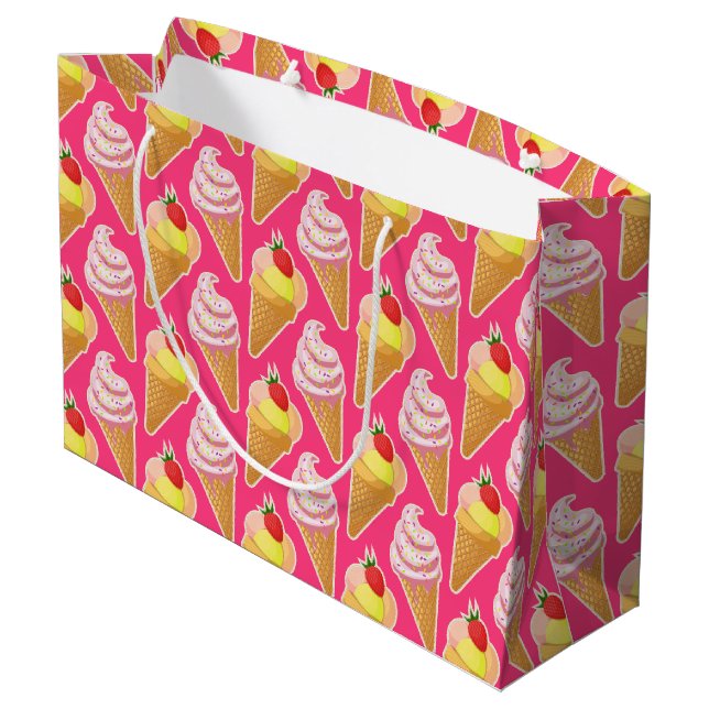 Kawaii pink pattern with strawberry ice cream large gift bag (Back Angled)