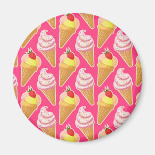 Kawaii pink pattern with strawberry ice cream magnet