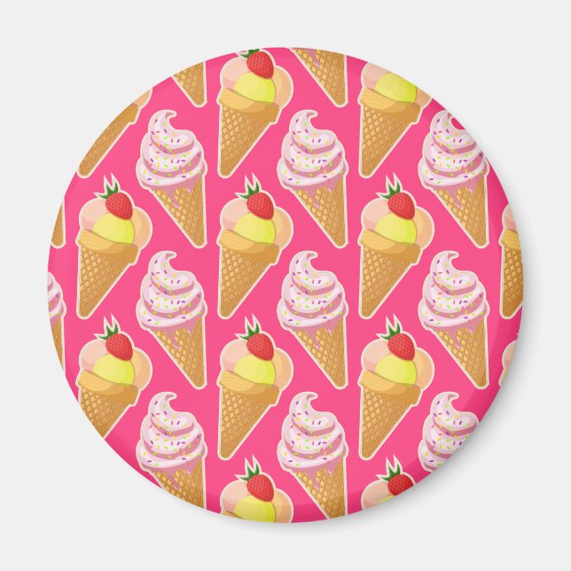 Kawaii pink pattern with strawberry ice cream  magnet (Front)