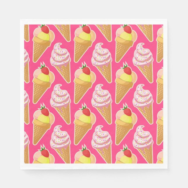 Kawaii pink pattern with strawberry ice cream  napkin (Front)