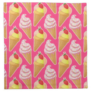 Kawaii pink pattern with strawberry ice cream napkin